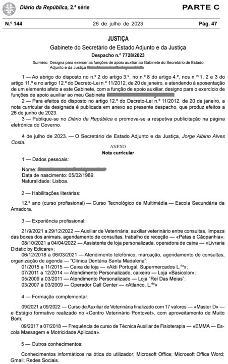 O Gabinete do Secretário de Estado Adjunto e da Justiça
