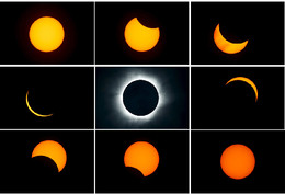 Várias fases do eclipse solar, Indonésia 